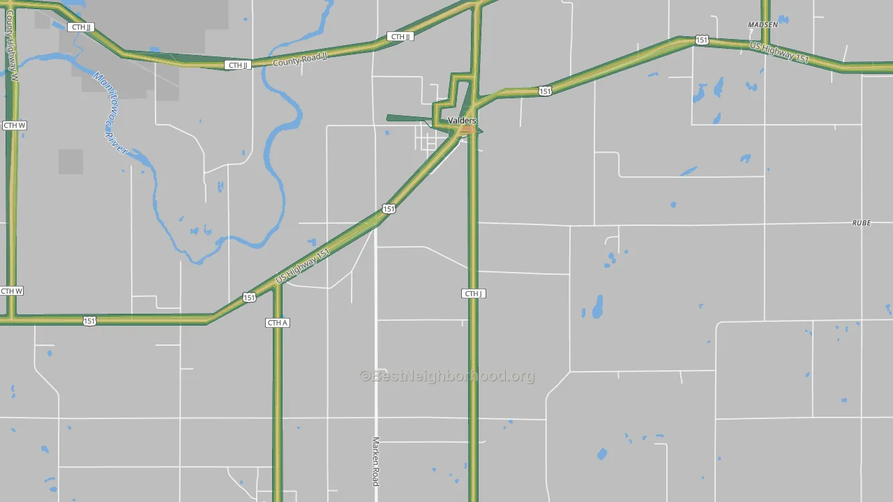 Valders, WI Map of Noise Levels in Valders