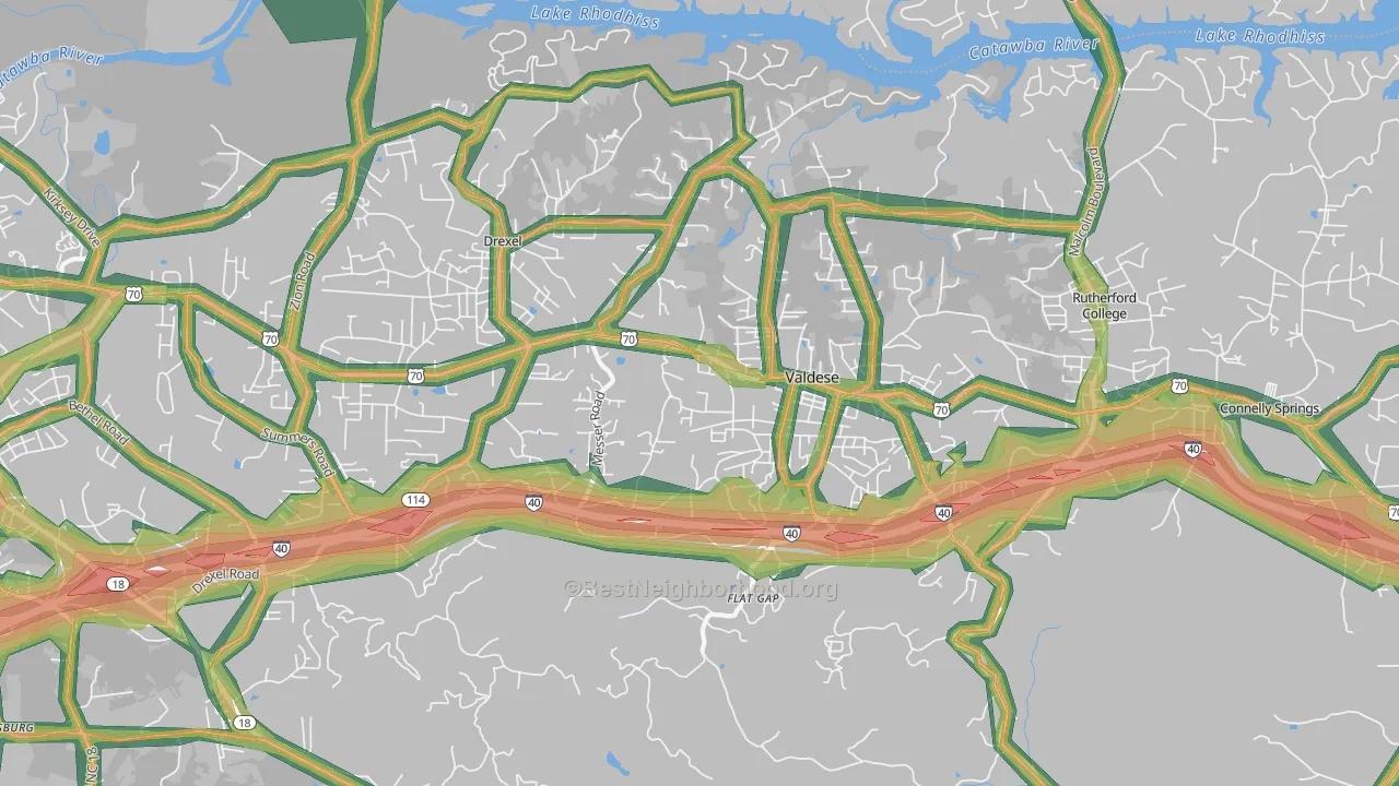 Valdese, NC Map of Noise Levels in Valdese