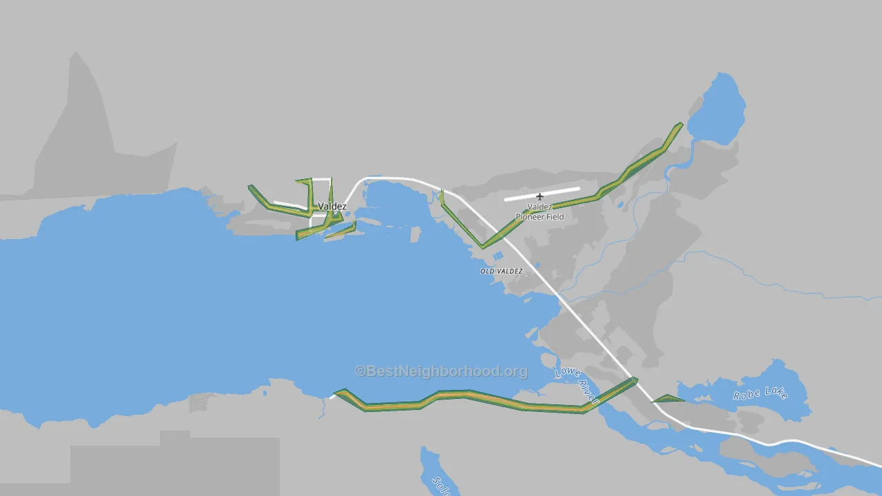 Valdez, AK Map of Noise Levels in Valdez