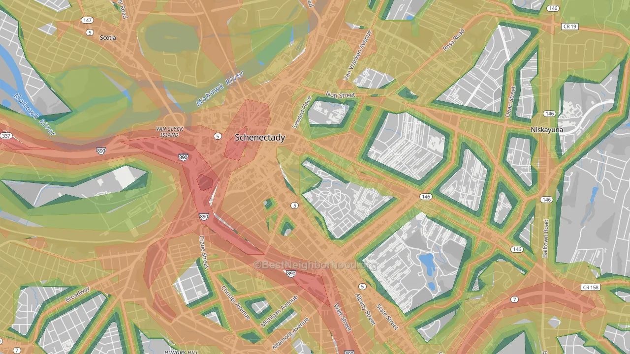 Vale and Eastern Avenue, Schenectady, NY Map of Noise Levels in Vale and Eastern Avenue