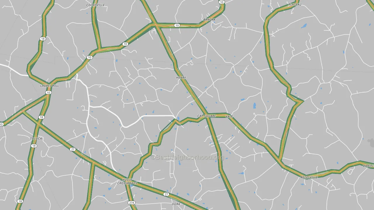 Vale, NC Map of Noise Levels in Vale