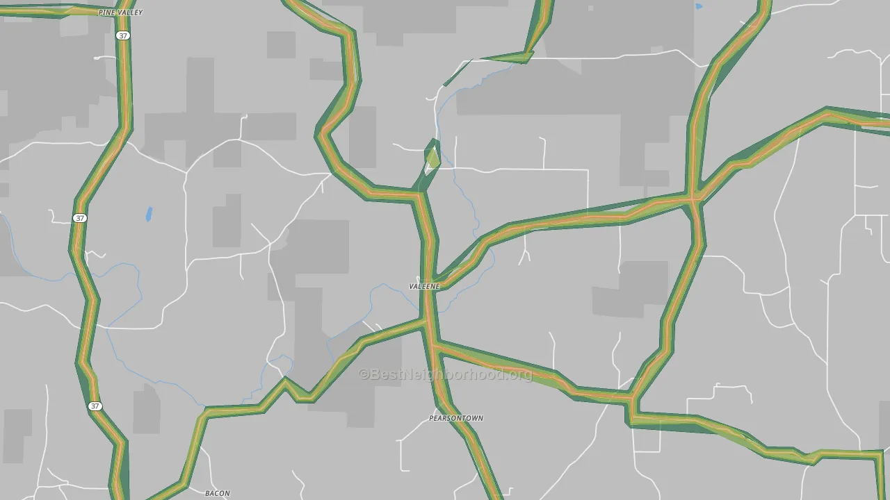 Valeene, IN Map of Noise Levels in Valeene