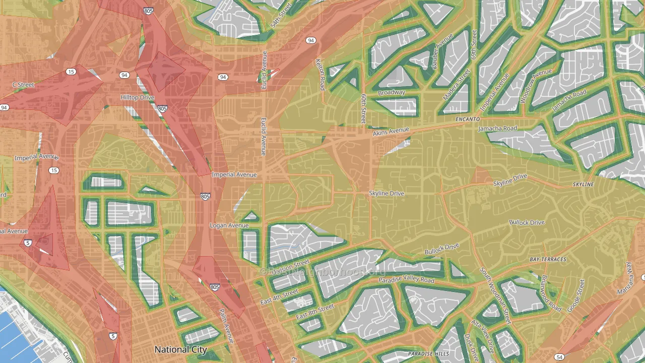 Valencia Park, San Diego, CA Map of Noise Levels in Valencia Park