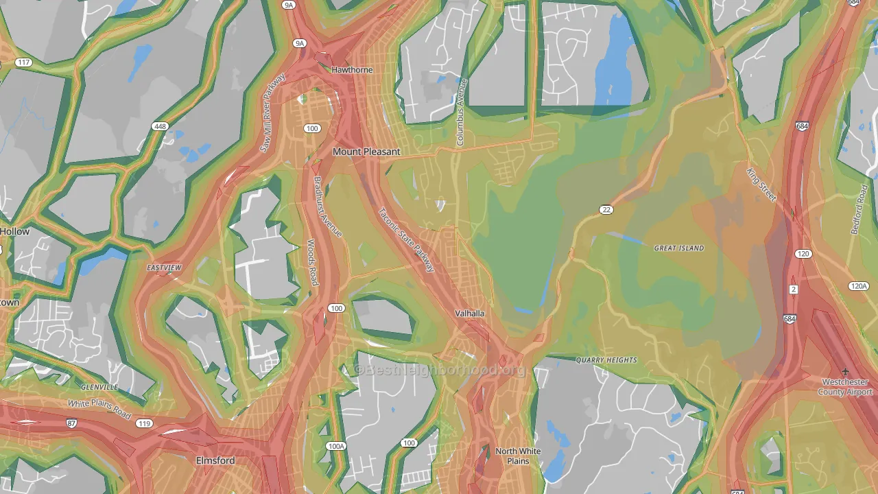 Valhalla, NY Map of Noise Levels in Valhalla