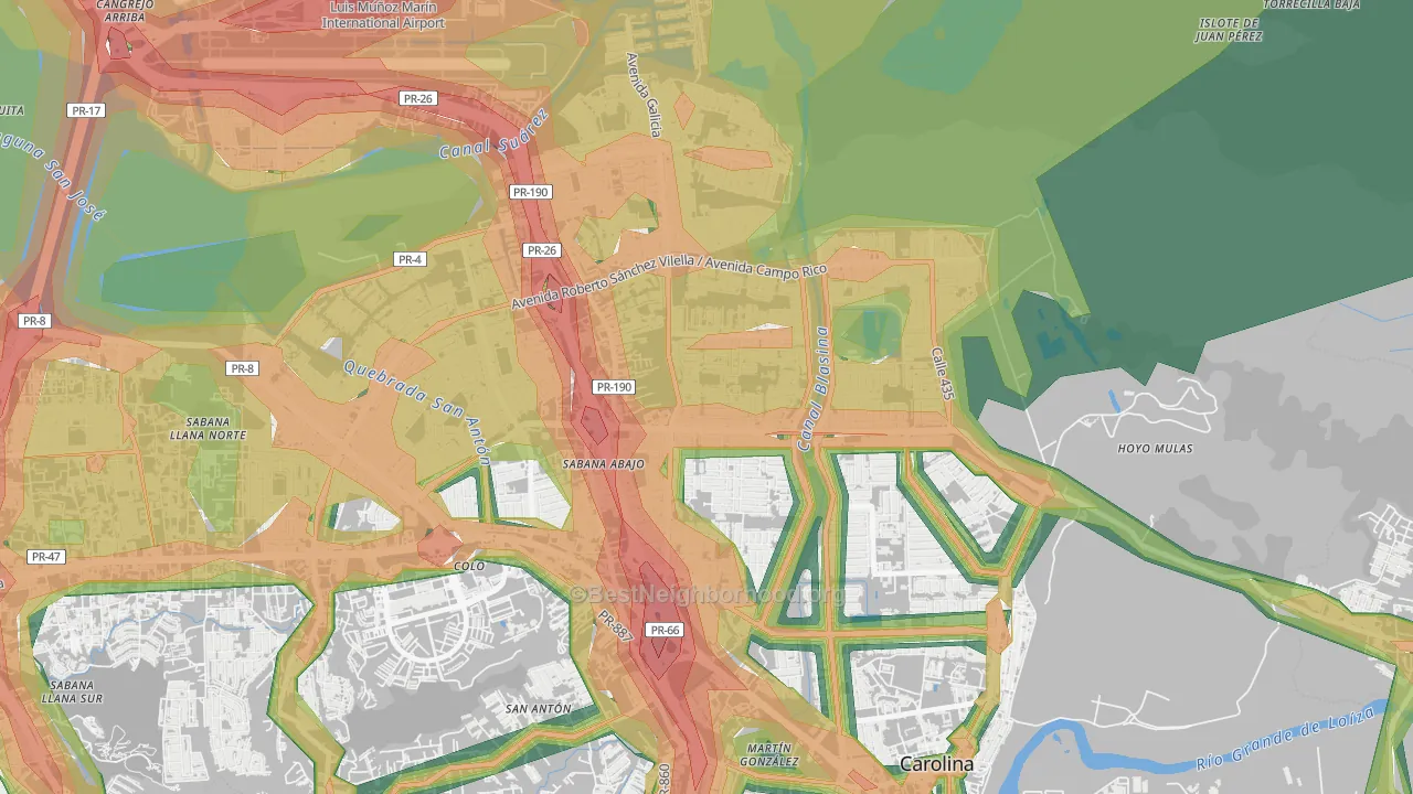 Valle Arriba Hts, Carolina, PR Map of Noise Levels in Valle Arriba Hts