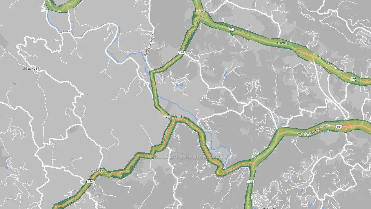 Valle Crucis, NC Map of Noise Levels in Valle Crucis