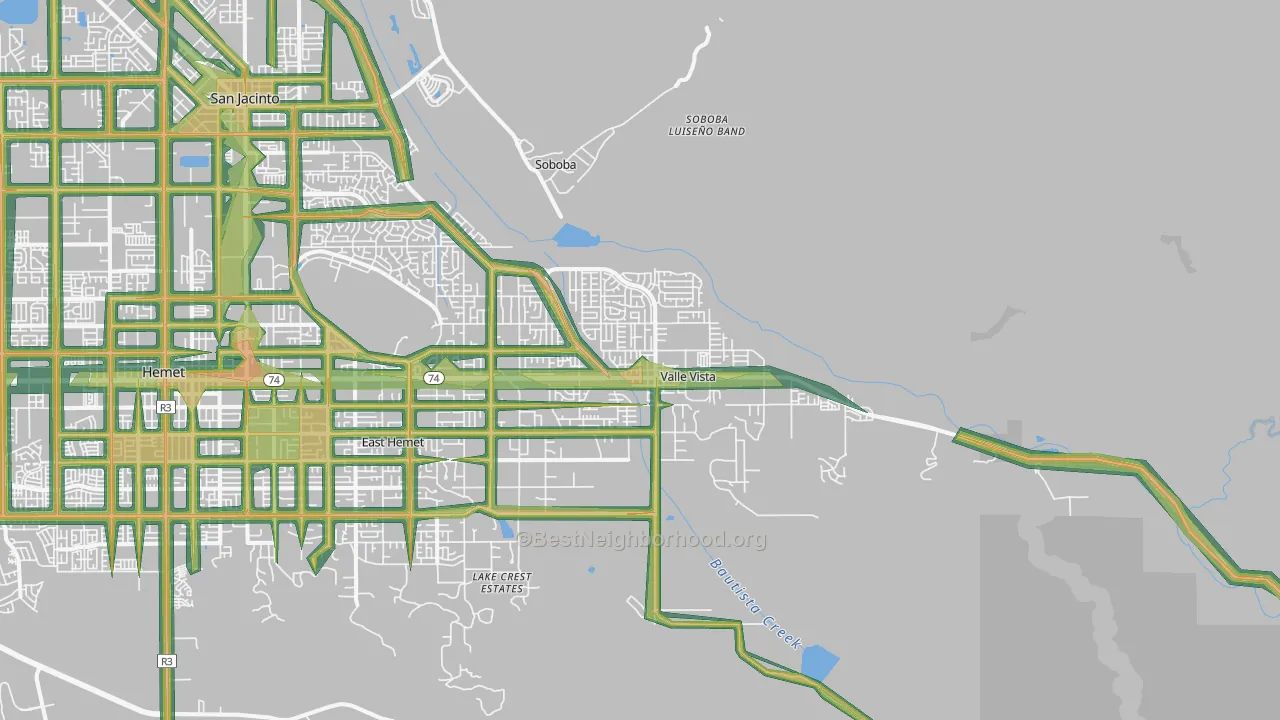 Valle Vista, CA Map of Noise Levels in Valle Vista