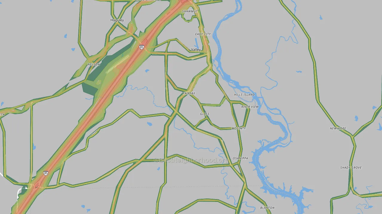 Valley, AL Map of Noise Levels in Valley