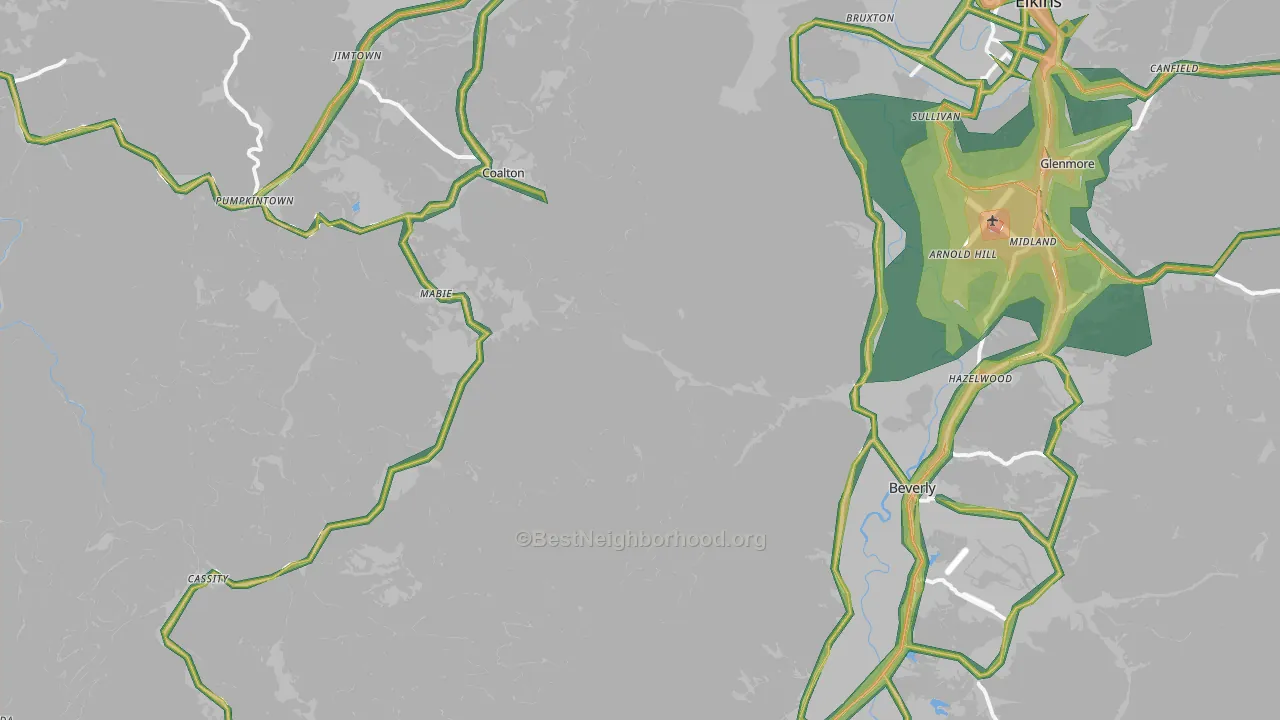 Valley Bend, WV Map of Noise Levels in Valley Bend