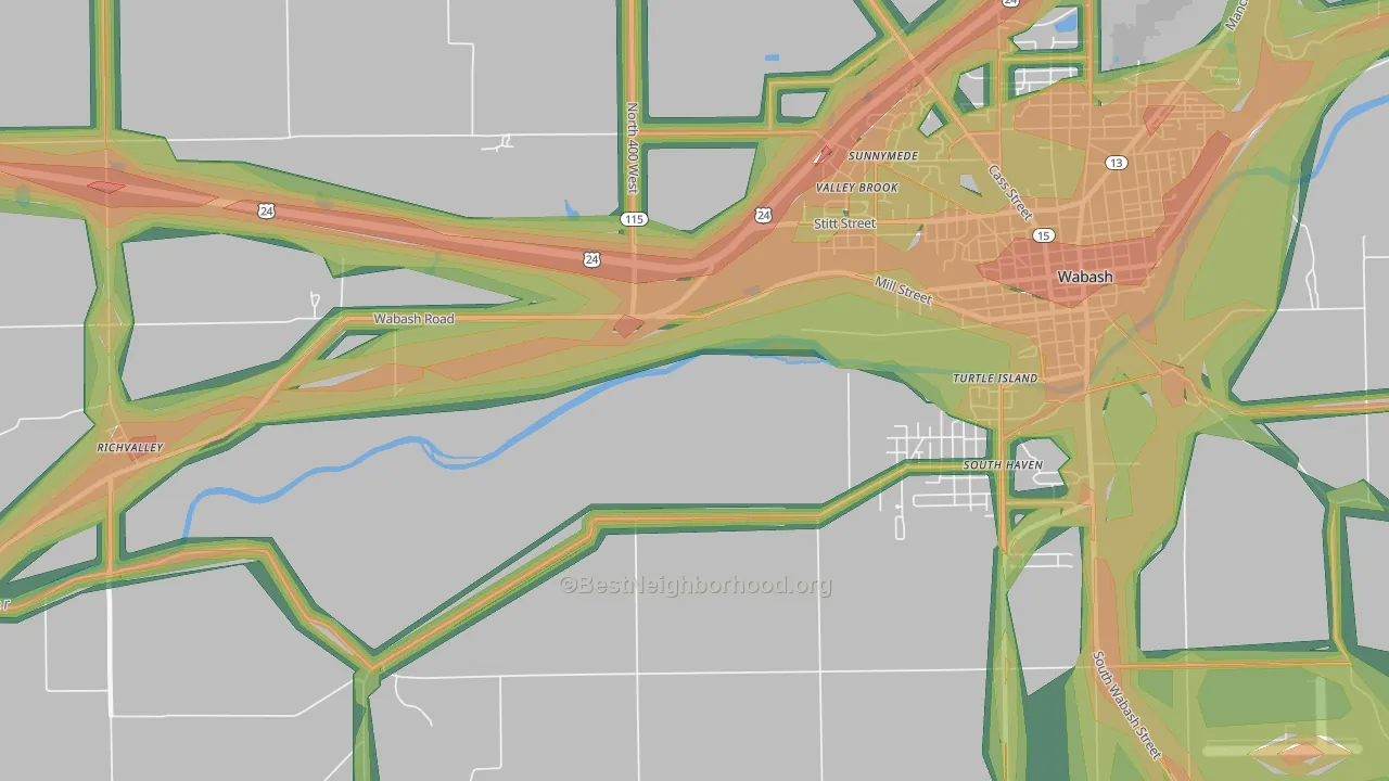 Valley Brook, IN Map of Noise Levels in Valley Brook