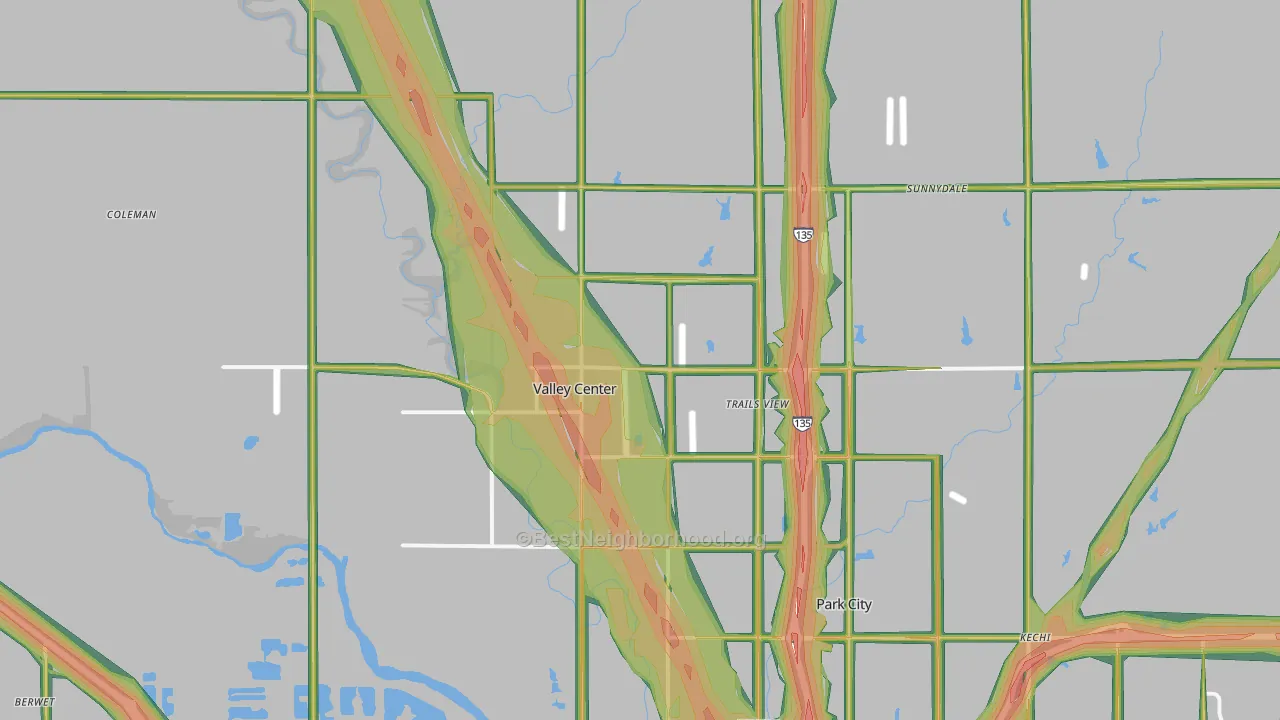 Valley Center, KS Map of Noise Levels in Valley Center
