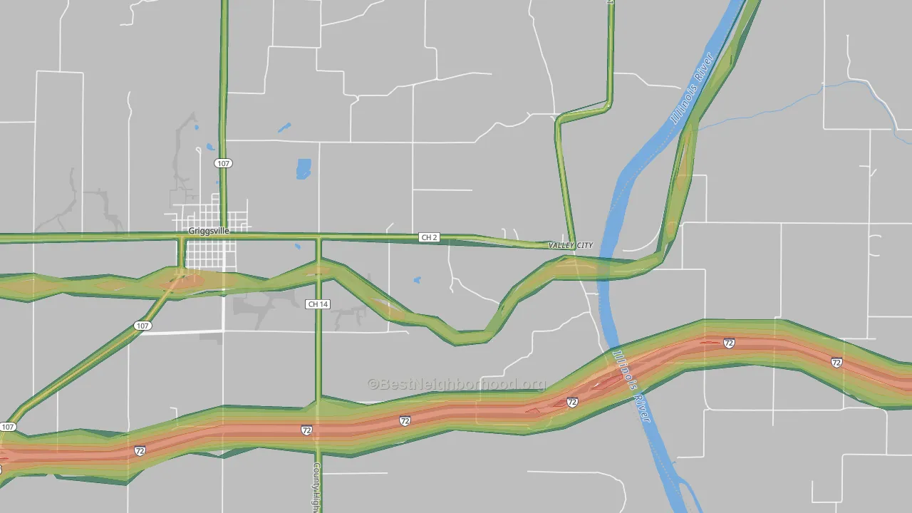 Valley City, IL Map of Noise Levels in Valley City