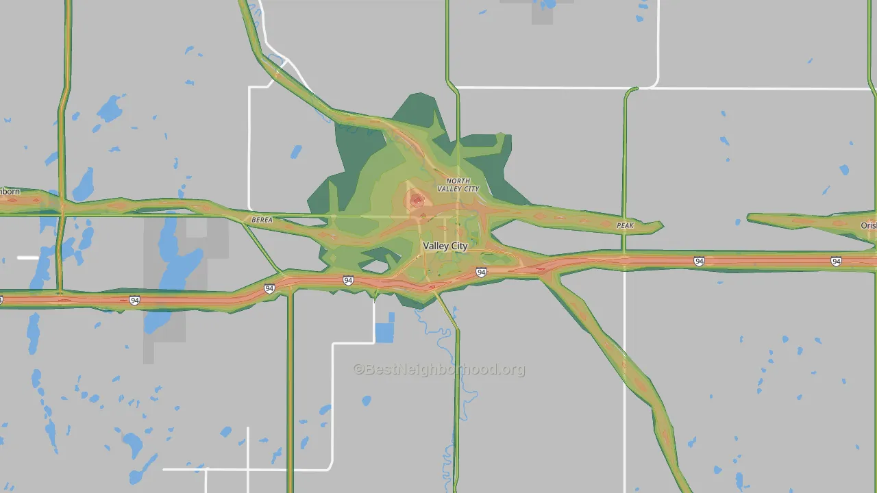 Valley City, ND Map of Noise Levels in Valley City