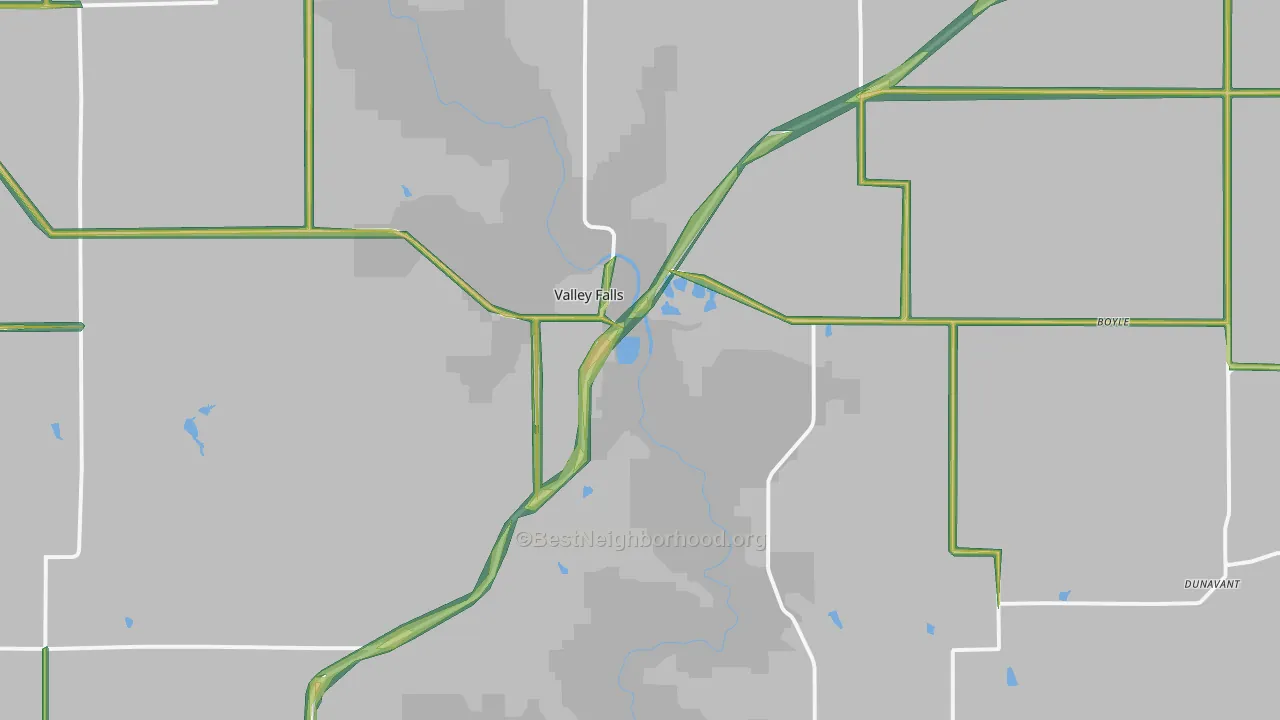 Valley Falls, KS Map of Noise Levels in Valley Falls