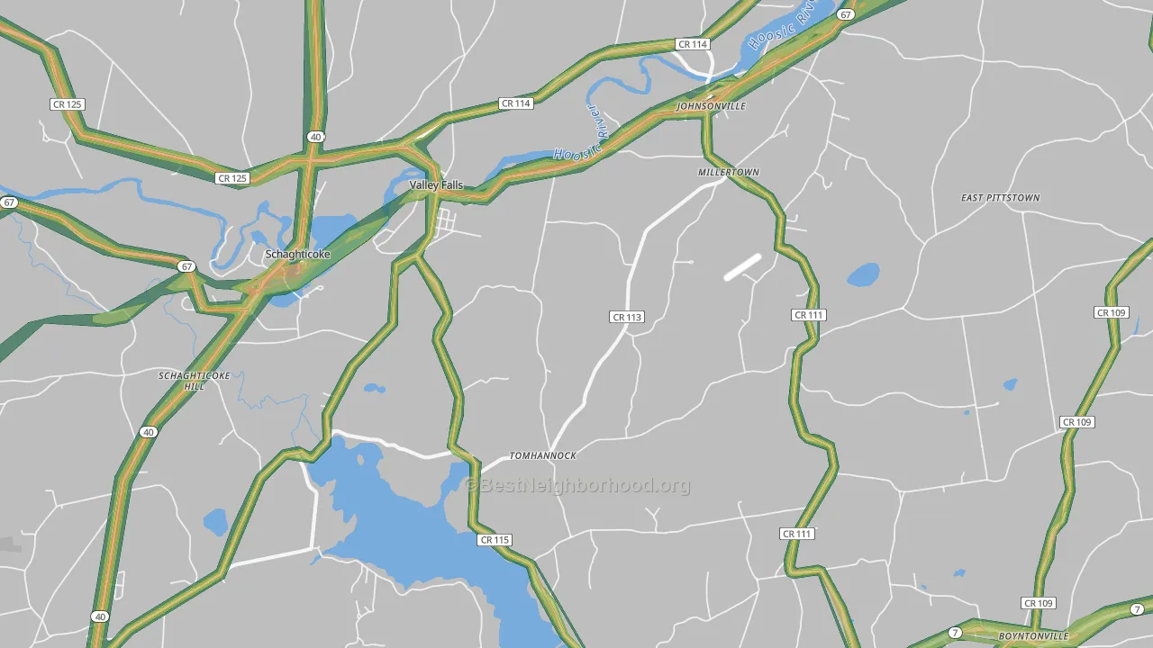 Valley Falls, NY Map of Noise Levels in Valley Falls