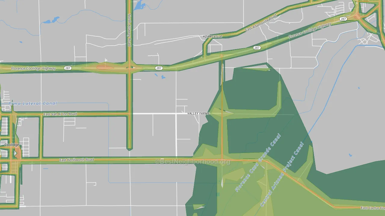Valley Farms, AZ Map of Noise Levels in Valley Farms