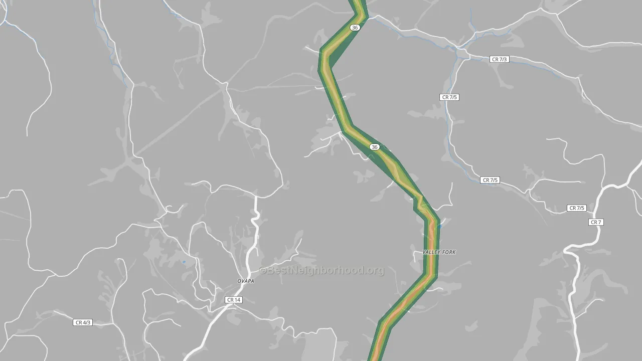 Valley Fork, WV Map of Noise Levels in Valley Fork