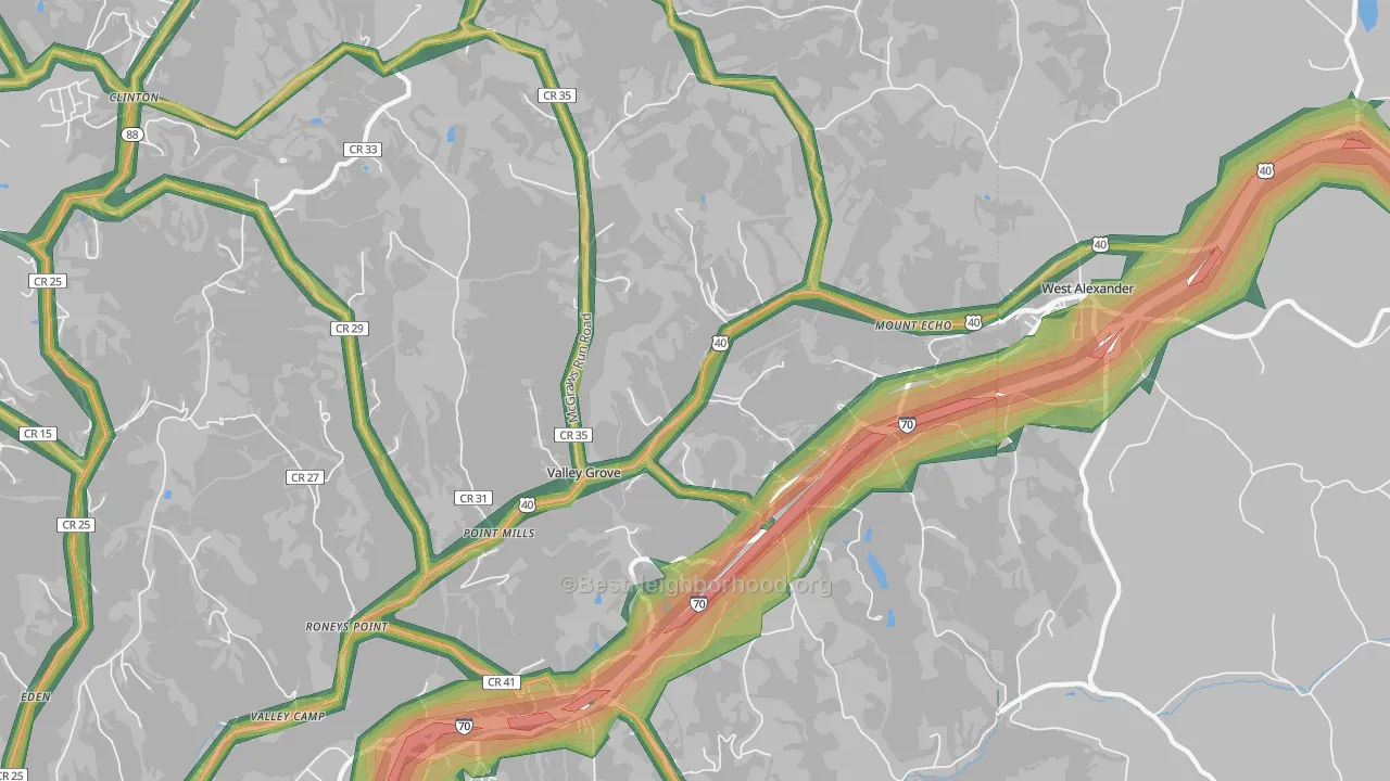 Valley Grove, WV Map of Noise Levels in Valley Grove