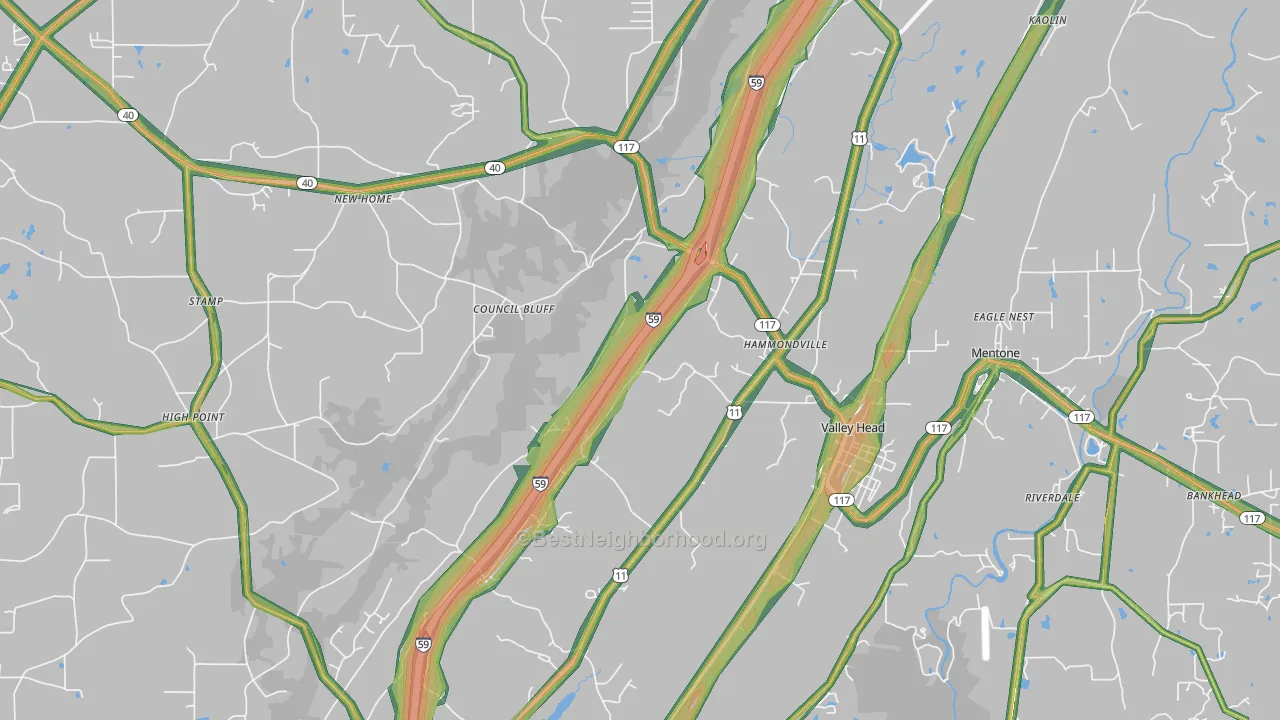 Valley Head, AL Map of Noise Levels in Valley Head