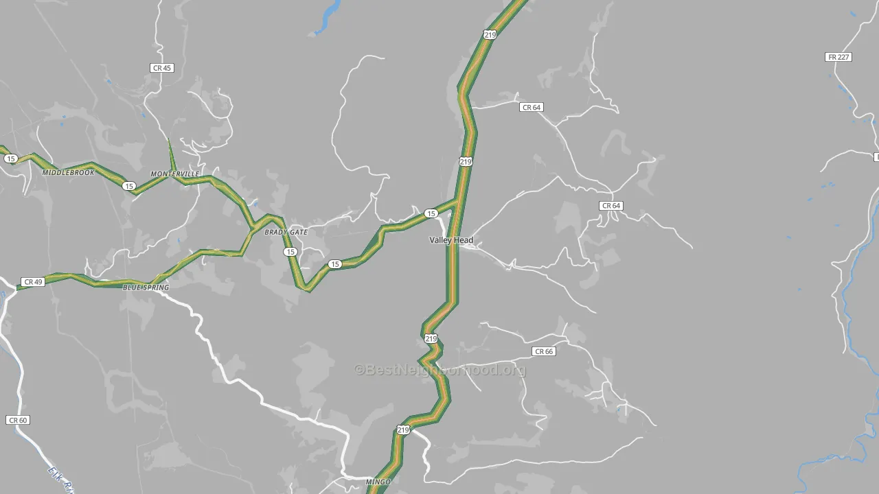 Valley Head, WV Map of Noise Levels in Valley Head