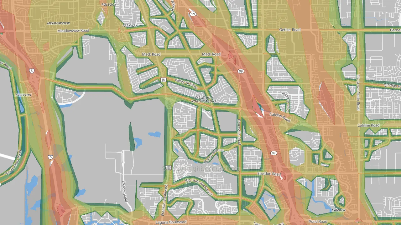 Valley High-North Laguna, Sacramento, CA Map of Noise Levels in Valley High-North Laguna