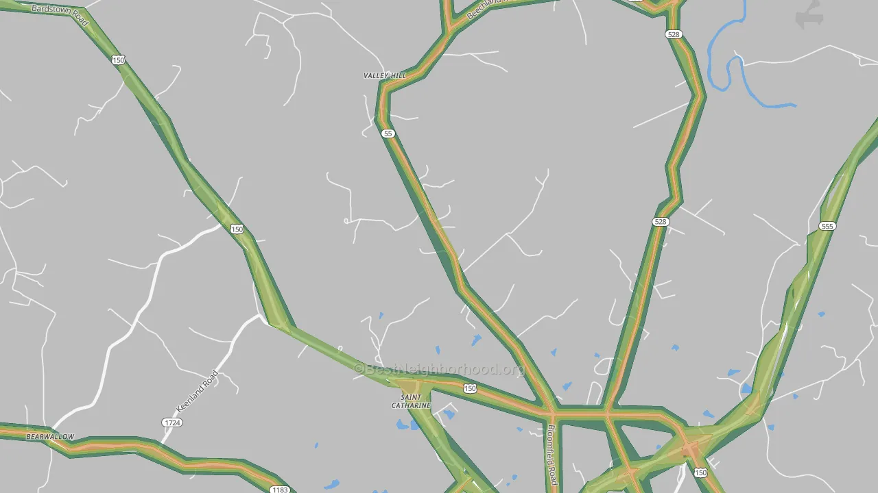 Valley Hill, KY Map of Noise Levels in Valley Hill