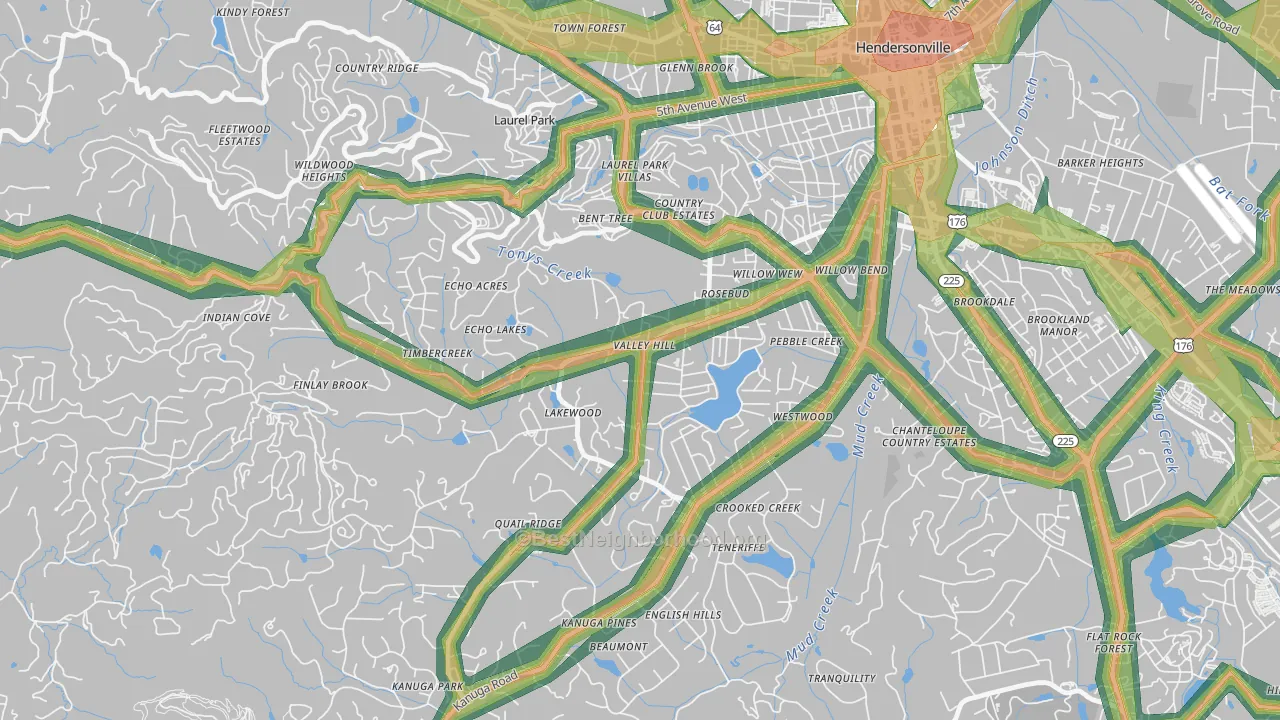Valley Hill, NC Map of Noise Levels in Valley Hill