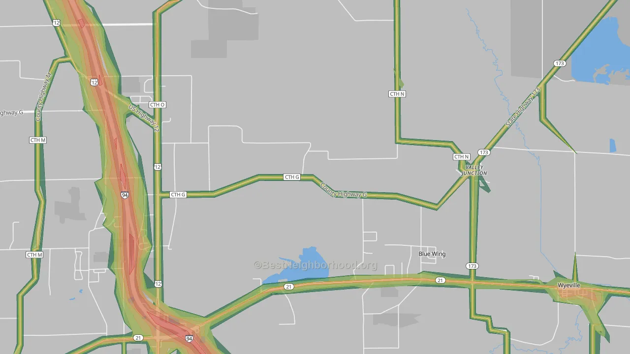 Valley Junction, WI Map of Noise Levels in Valley Junction