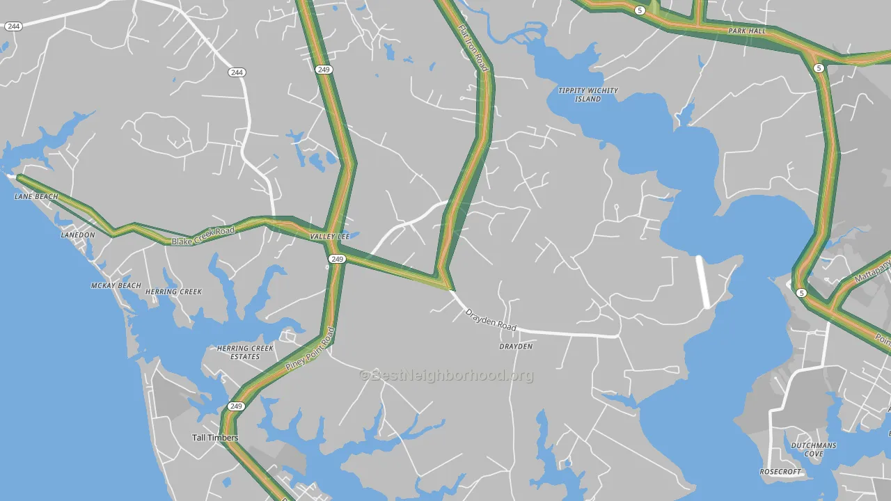 Valley Lee, MD Map of Noise Levels in Valley Lee