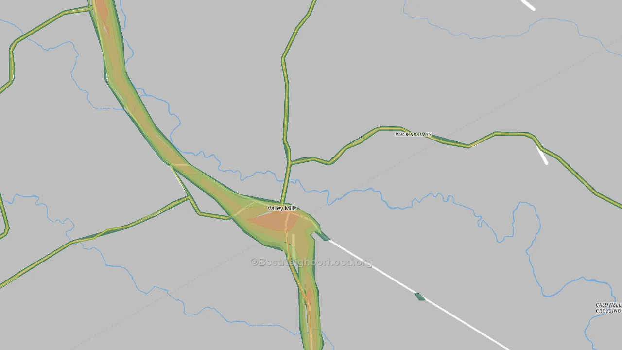 Valley Mills, TX Map of Noise Levels in Valley Mills