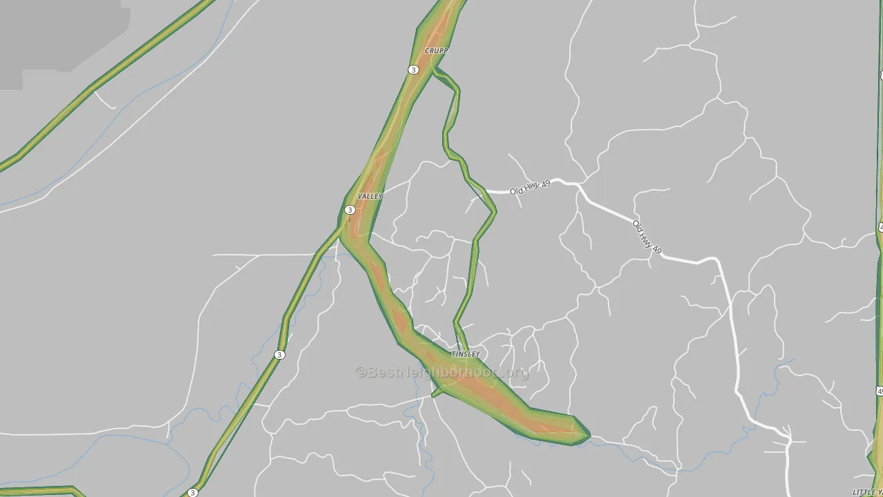 Valley, MS Map of Noise Levels in Valley