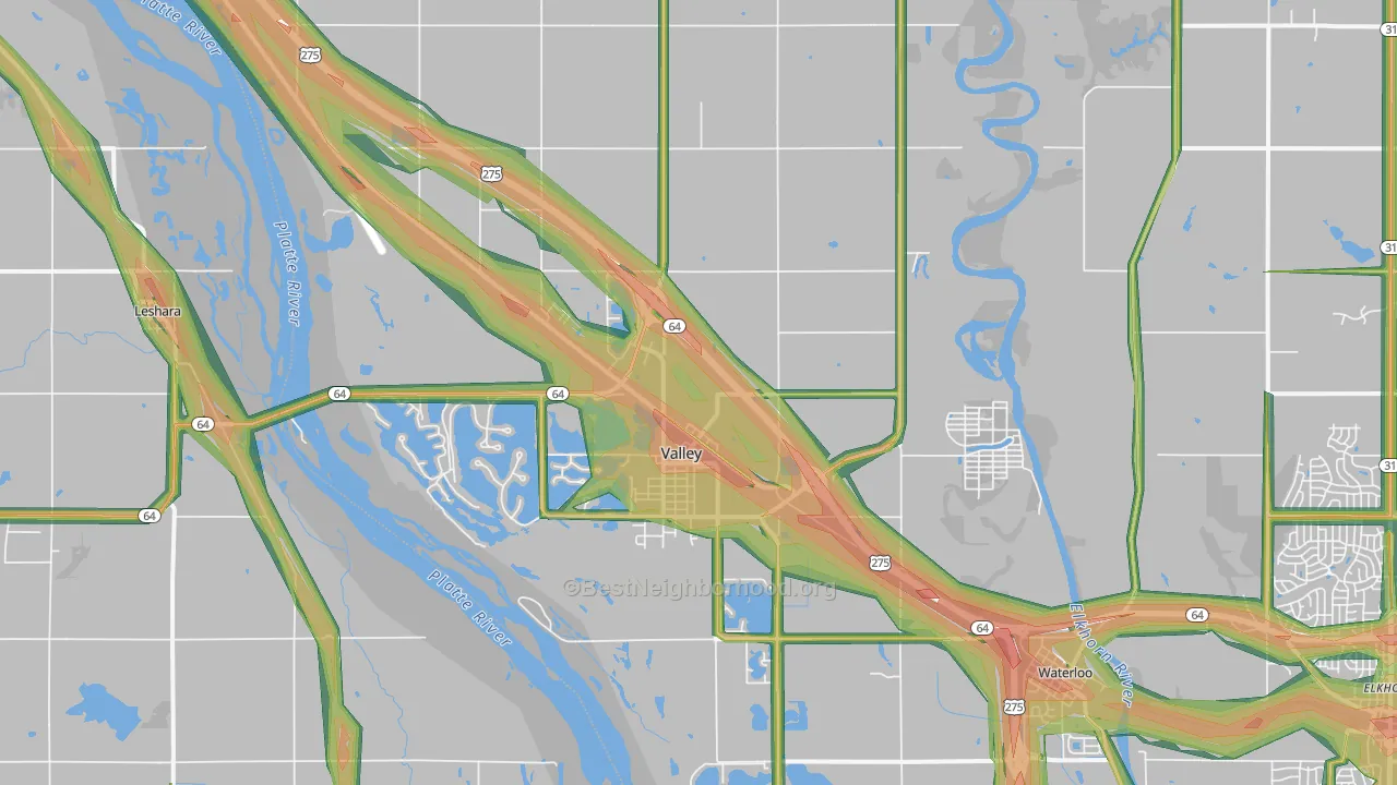 Valley, NE Map of Noise Levels in Valley