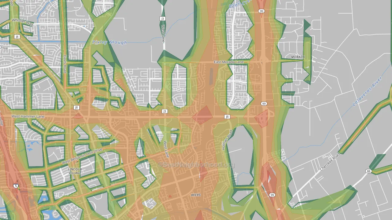Valley Oak, Stockton, CA Map of Noise Levels in Valley Oak