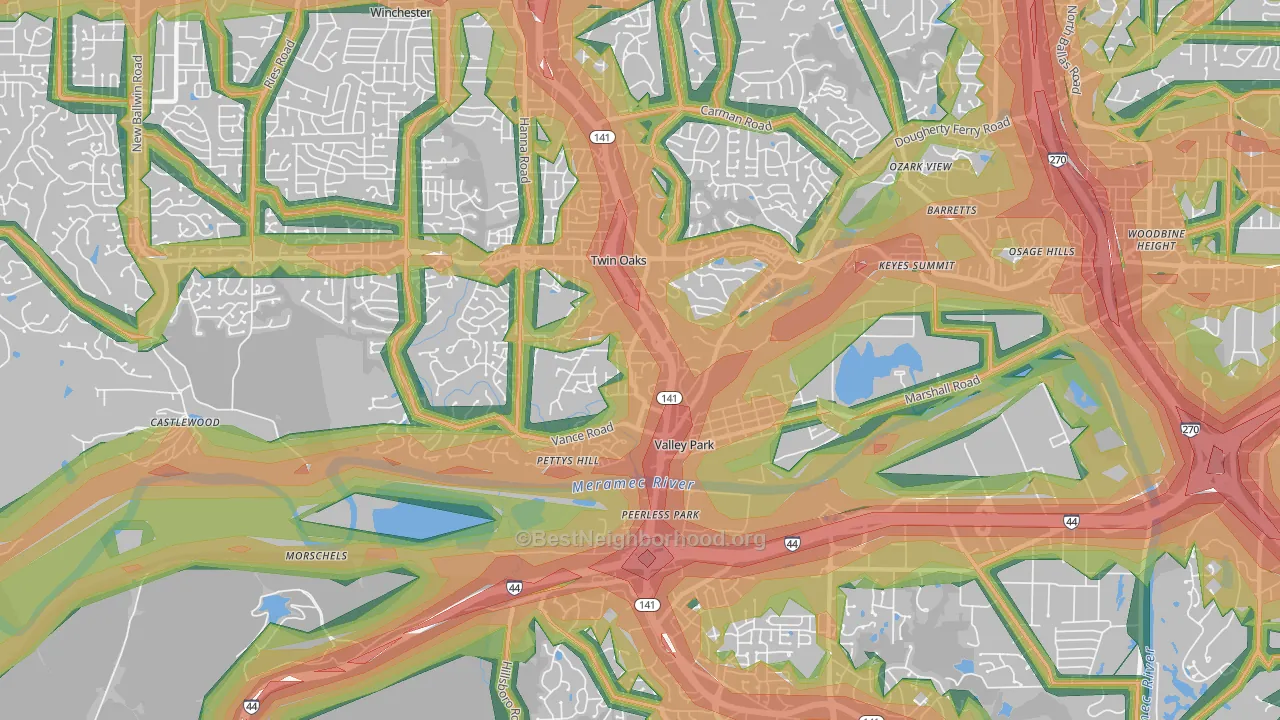 Valley Park, MO Map of Noise Levels in Valley Park