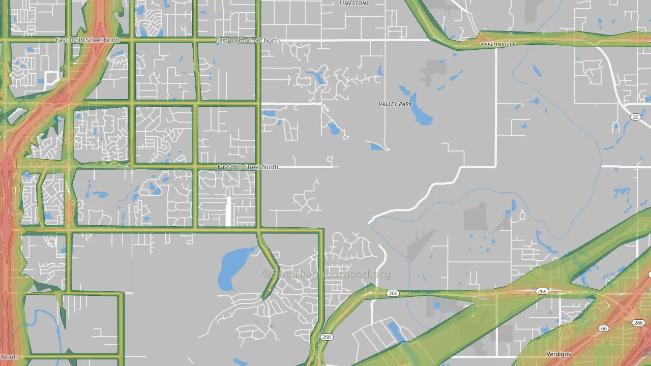 Valley Park, OK Map of Noise Levels in Valley Park