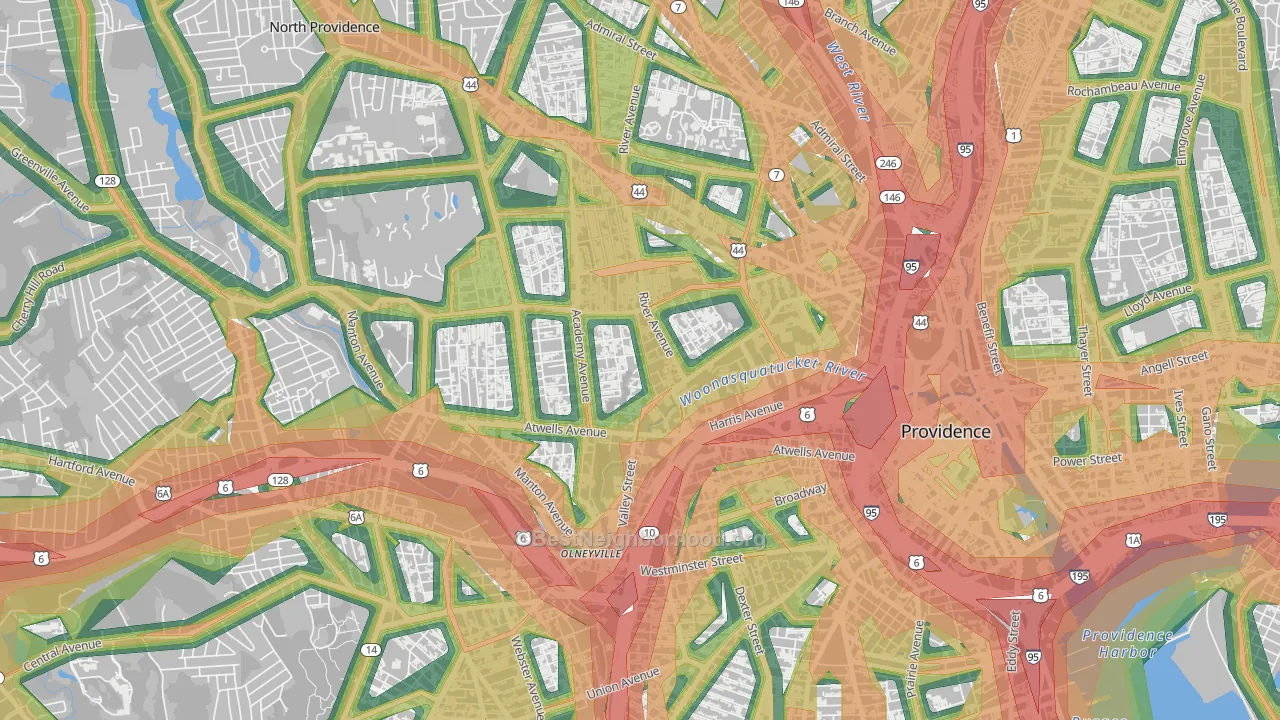 Valley, Providence, RI Map of Noise Levels in Valley