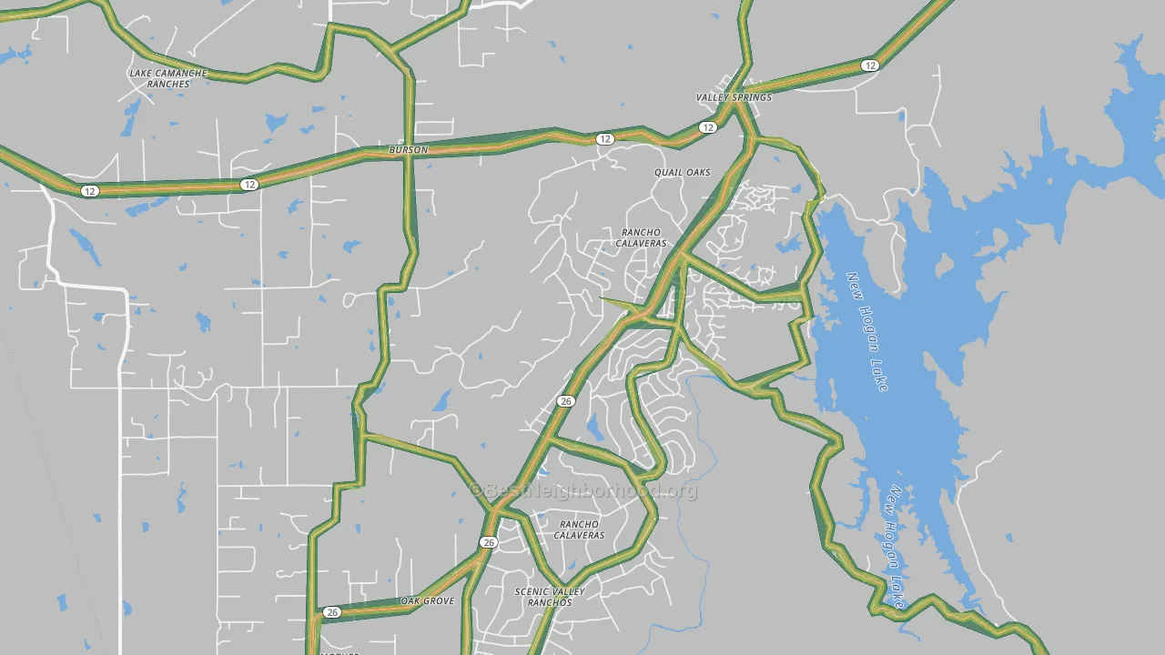 Valley Springs, CA Map of Noise Levels in Valley Springs
