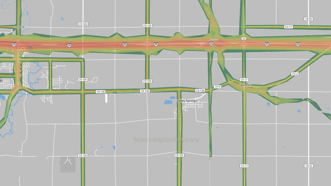 Valley Springs, SD Map of Noise Levels in Valley Springs