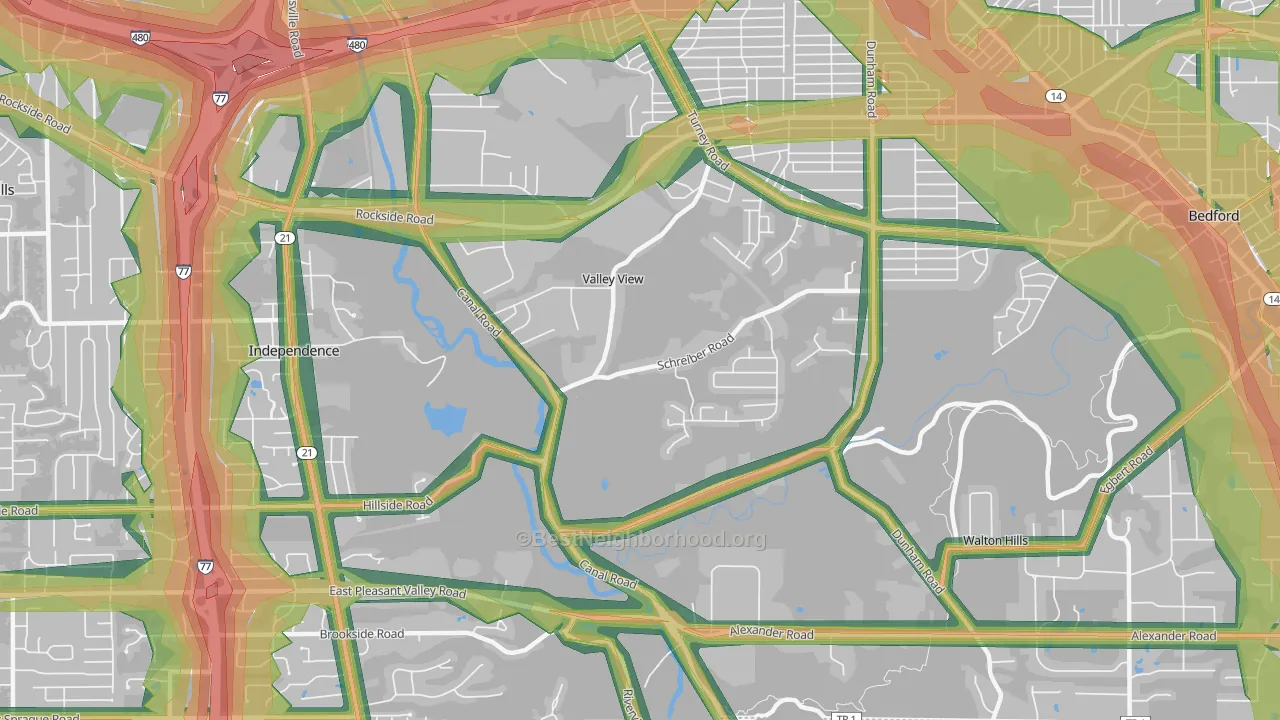 Valley View, OH Map of Noise Levels in Valley View