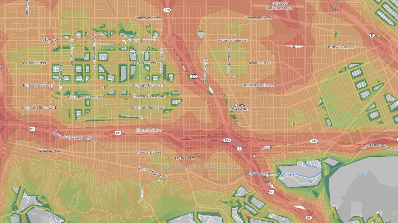 Valley Village, CA Map of Noise Levels in Valley Village