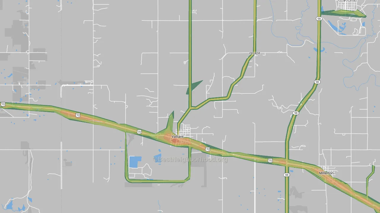 Valliant, OK Map of Noise Levels in Valliant