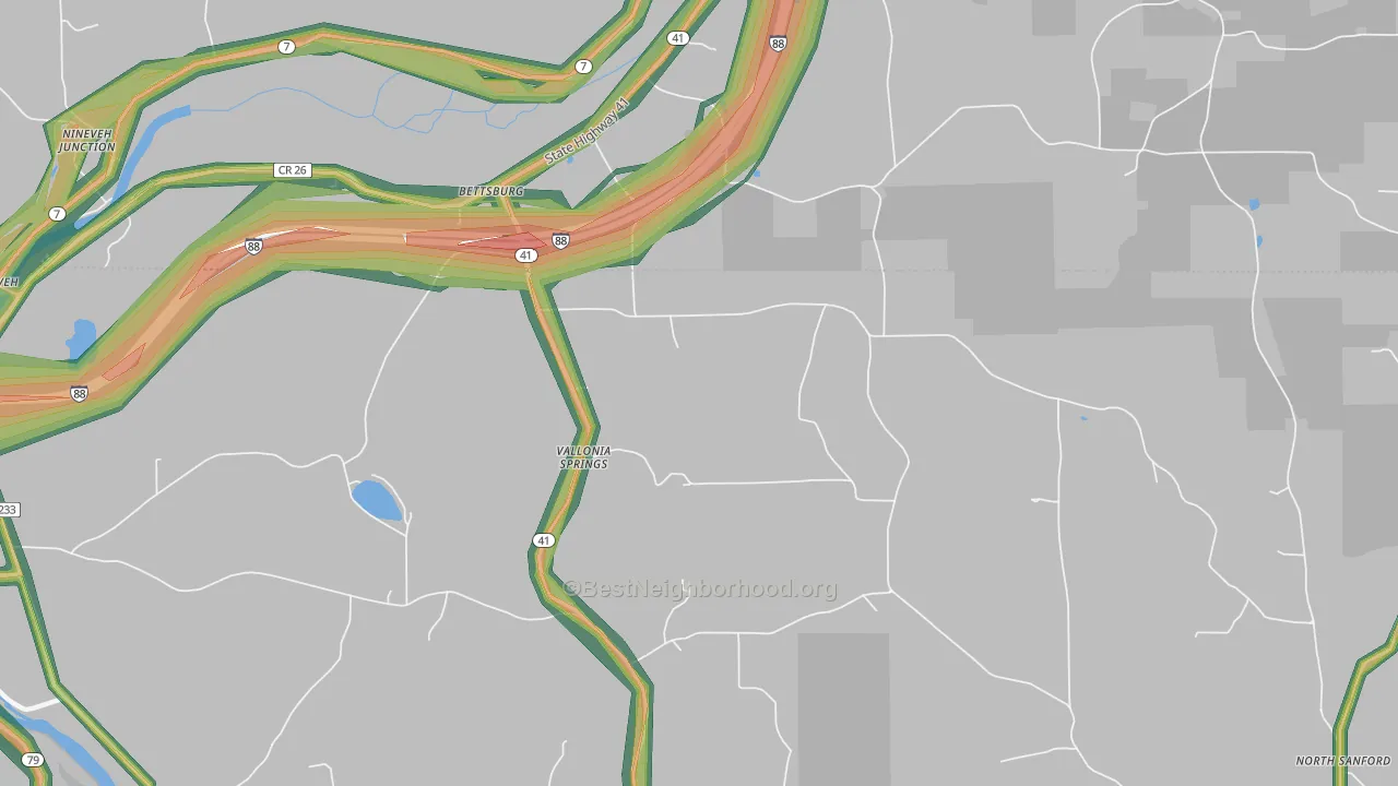 Vallonia Springs, NY Map of Noise Levels in Vallonia Springs