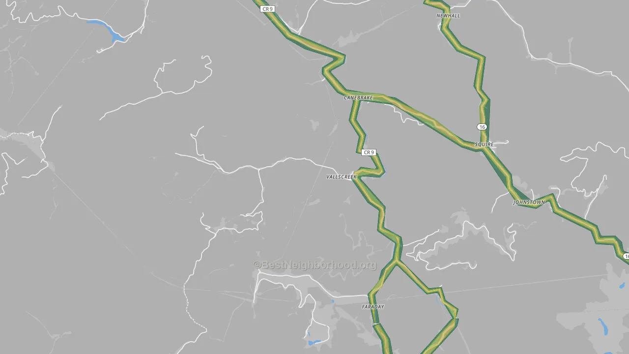 Vallscreek, WV Map of Noise Levels in Vallscreek