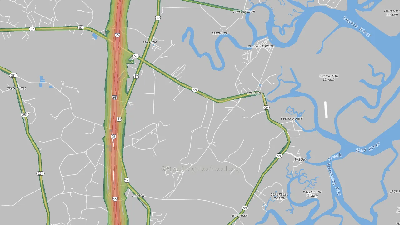Valona, GA Map of Noise Levels in Valona