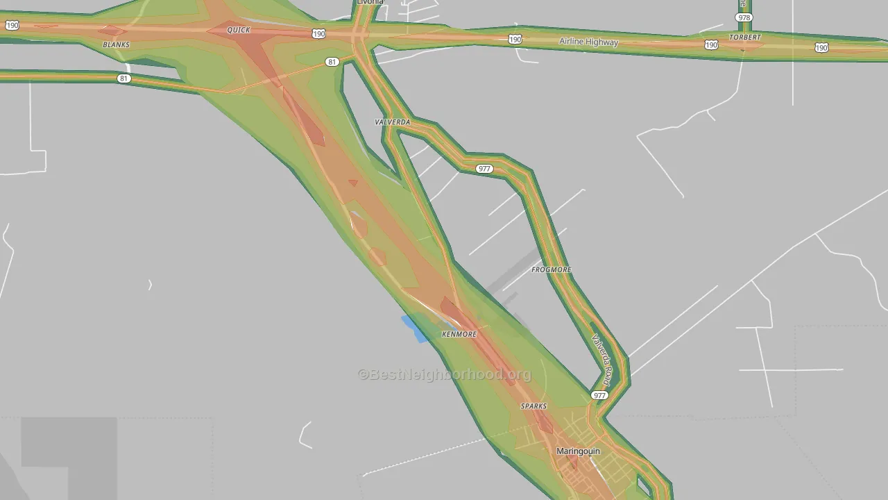 Valverda, LA Map of Noise Levels in Valverda