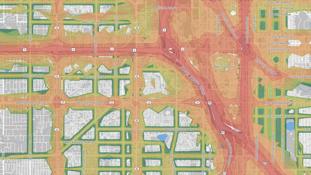 Valverde, Denver, CO Map of Noise Levels in Valverde