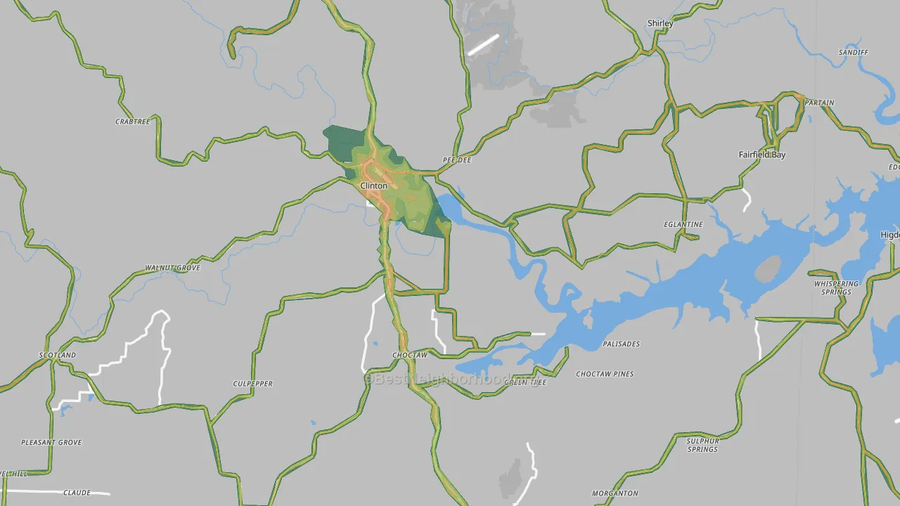 Van Buren County, AR Map of Noise Levels in Van Buren County