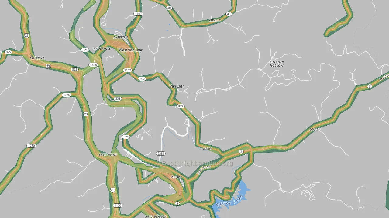 Van Lear, KY Map of Noise Levels in Van Lear