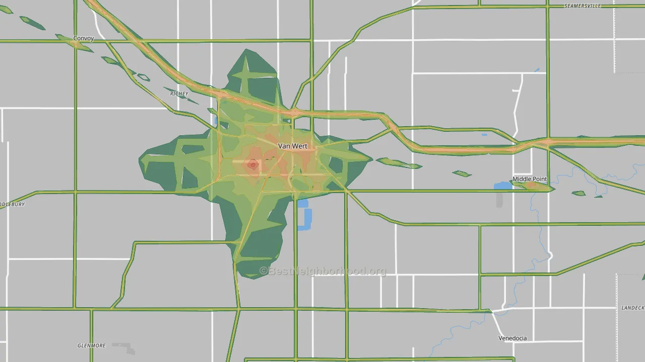 Van Wert County, OH Map of Noise Levels in Van Wert County