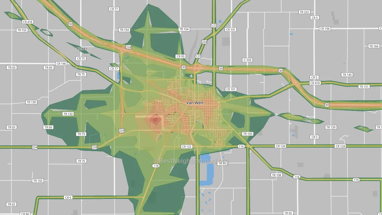 Van Wert, OH Map of Noise Levels in Van Wert